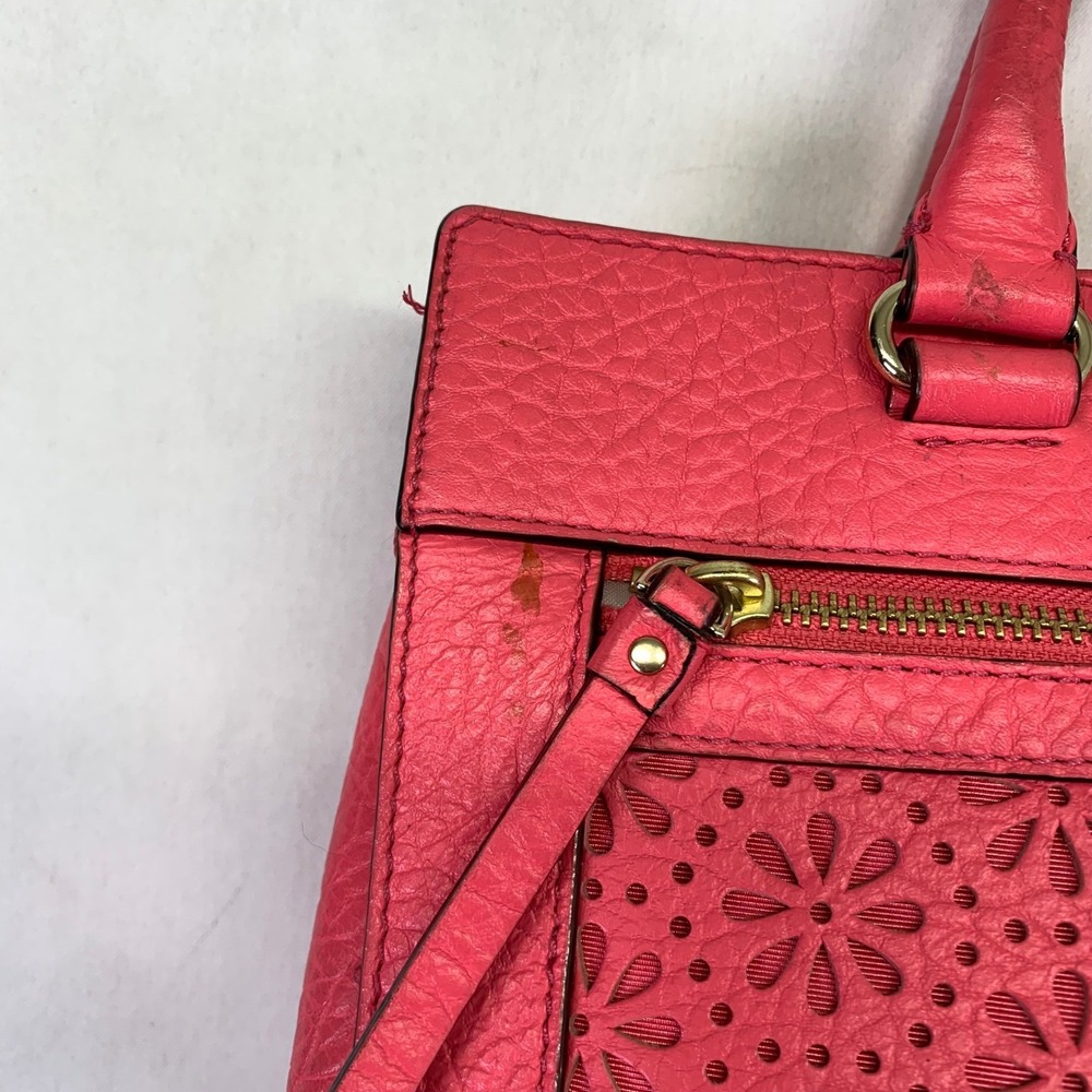 Kate Spade New York Coral Pink Leather Satchel Floral Handbag Tote Missing Strap - Picture 3 of 16